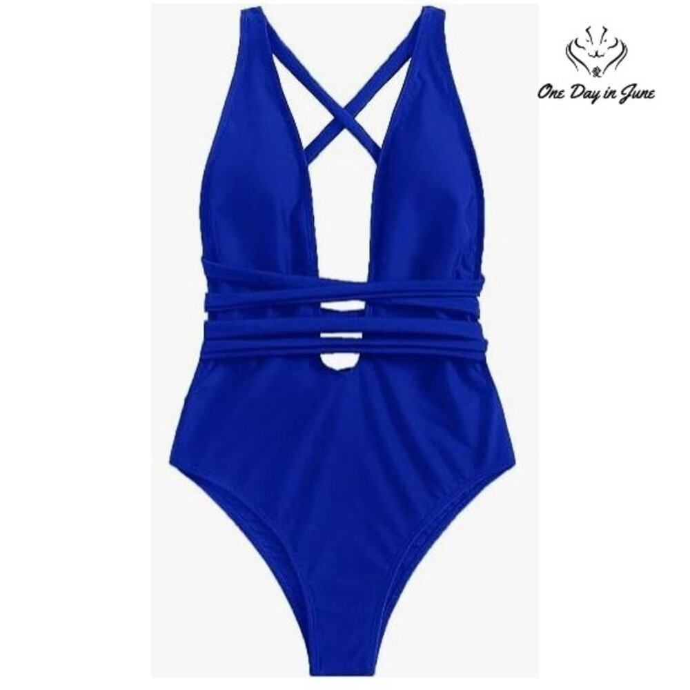 SweatyRocks Deep V Strappy One Piece Swimsuit Size S